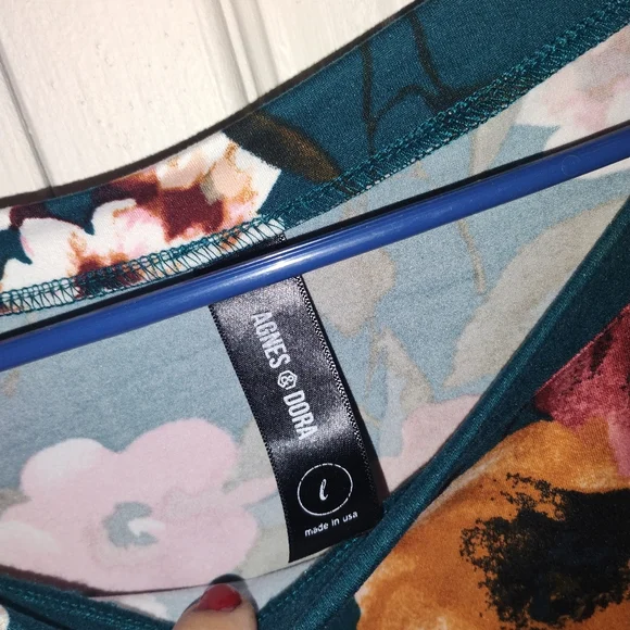 Agnes & Dora Asymmetrical Dress in Teal and Pink Floral - Picture 8 of 9